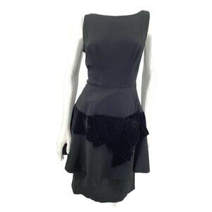 VTG Miss Elliette Black Peplum Dress Womens Small/Medium? Sleeveless Velvet Bow